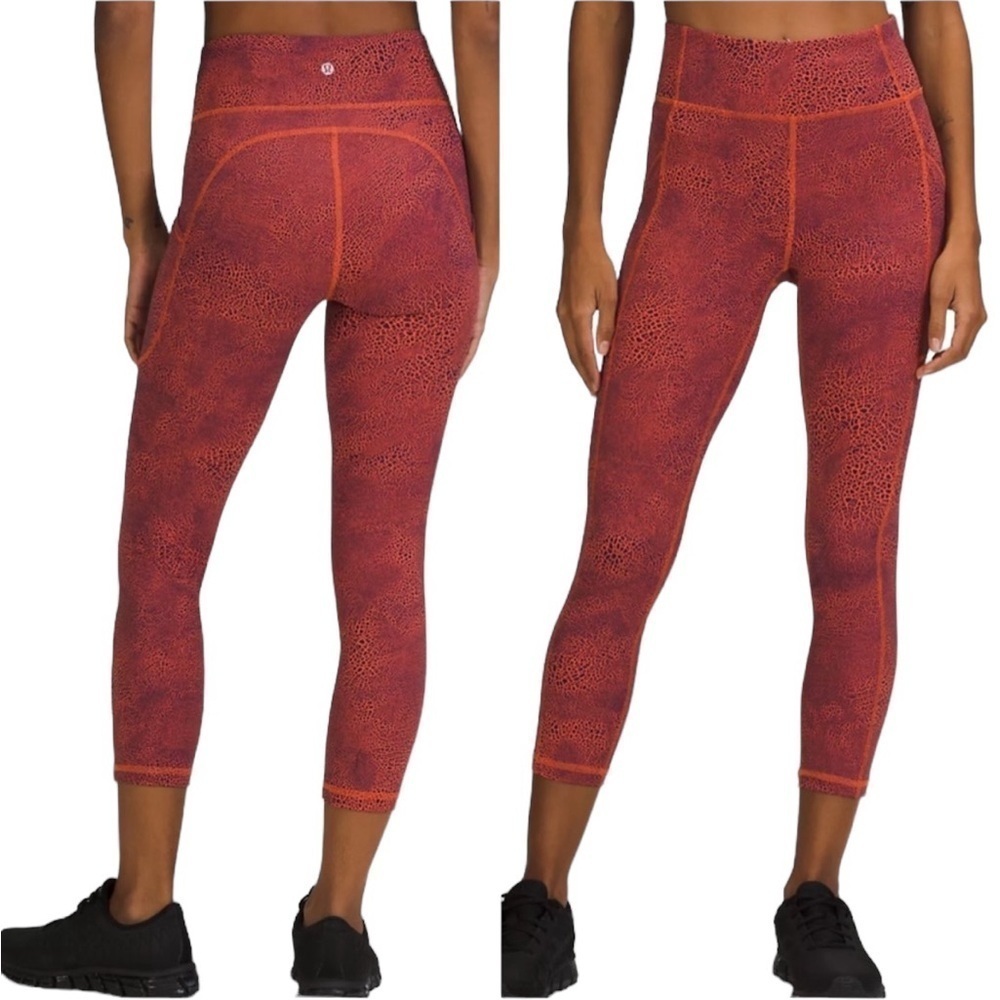 Lululemon Invigorate High-Rise Crop Leggings Crackle Glaze Vintage Orange Sz 0
